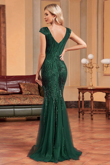 Sparkly Dark Green Mermaid Sequins Long Ball Dress